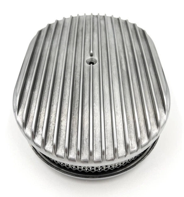 Air Cleaner Assembly Fully Polished Oval Aluminum Finned for Holley Carb (5-1/8")