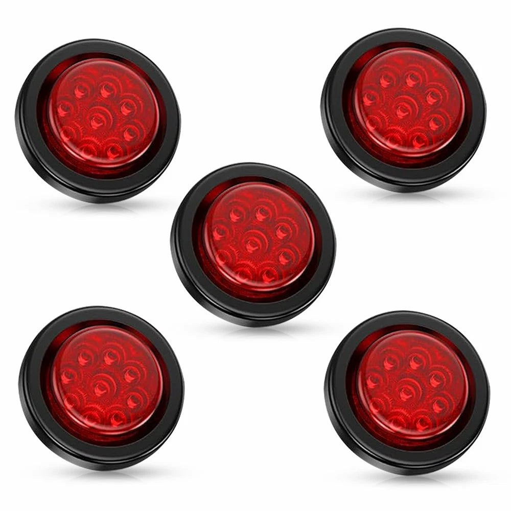 Set of 5 Red Round LED Side Marker Lights for Truck Car Trailer RV