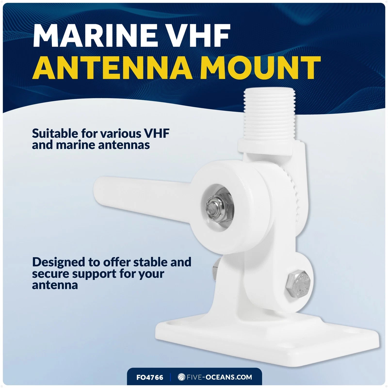 VHF Marine Radio Antenna Mount for Standard Antennas (1") - White Nylon