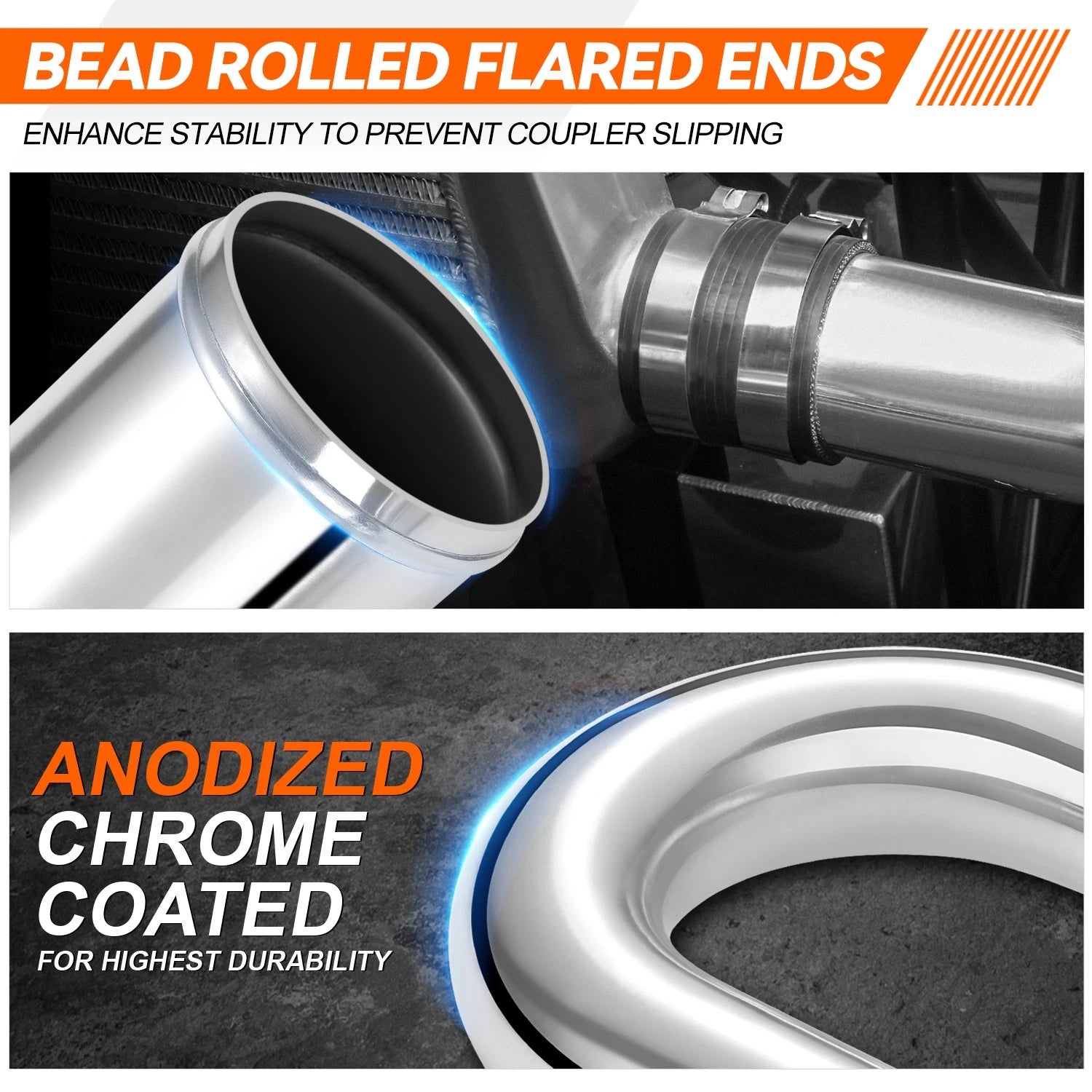 3" OD 9-Gauge Aluminum Brushed Finished 180° U-Bend Intercooler Pipe Tube