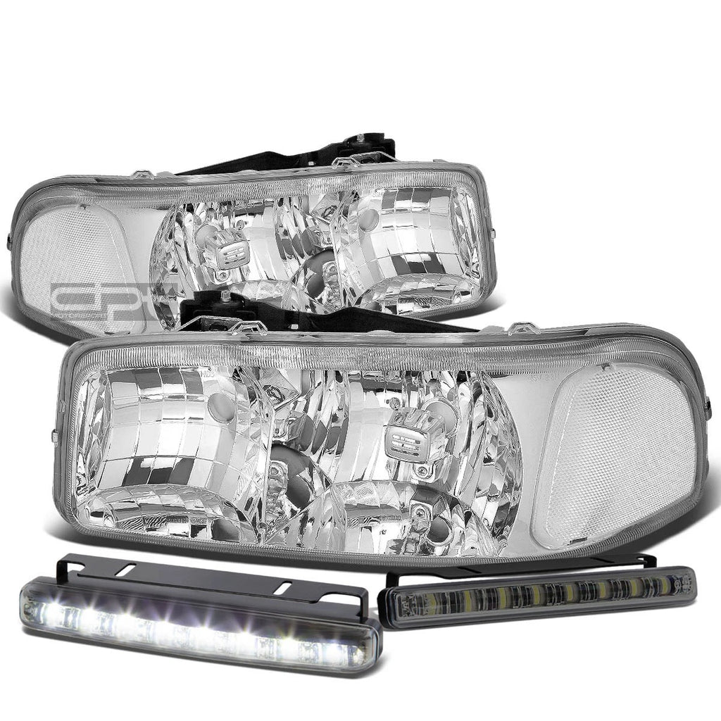 Chrome Housing Headlight + Clear Corner + Smoke LED Fog Light Kit for GMC Sierra/Yukon (1999–2006)
