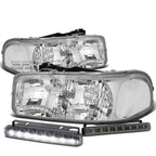 Chrome Housing Headlight + Clear Corner + Smoke LED Fog Light Kit for GMC Sierra/Yukon (1999–2006)