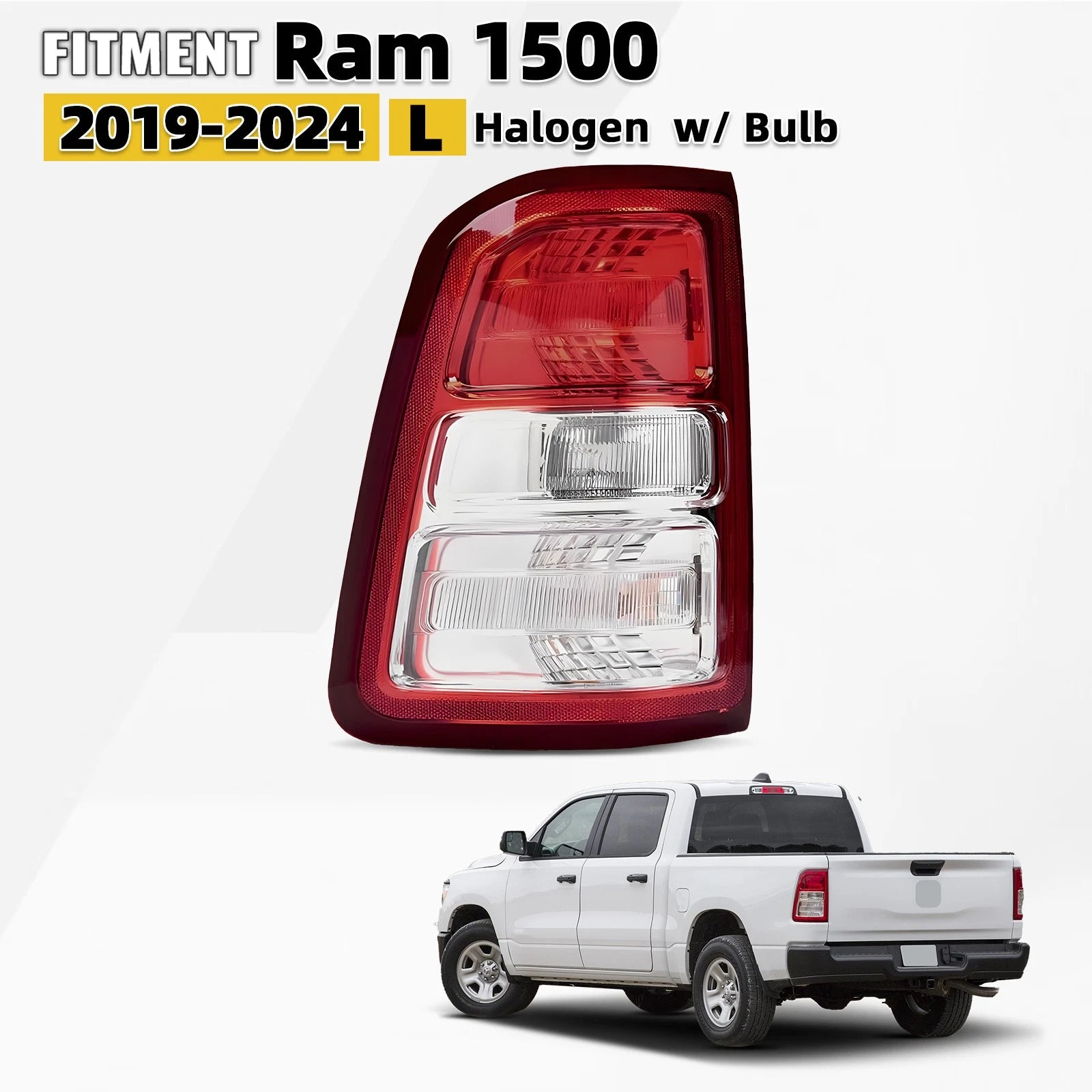 Halogen Tail Light Chrome Bezel w/ Bulb Driver Left Side for Ram 1500 (2019–2023)