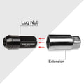 Set of 20 M12X1.5 Black JDM Cone Seat Hex Wheel Lug Nuts with Cap & Extension