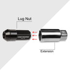 Set of 20 M12X1.5 Black JDM Cone Seat Hex Wheel Lug Nuts with Cap & Extension