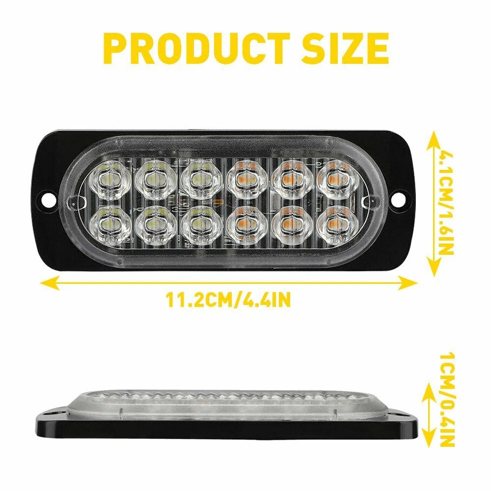 Set of 2 LED Amber Warning Hazard Beacon Light Bar for Universal Vehicles