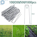 Set of 100 Galvanized Landscape Staples for Garden Use (6")