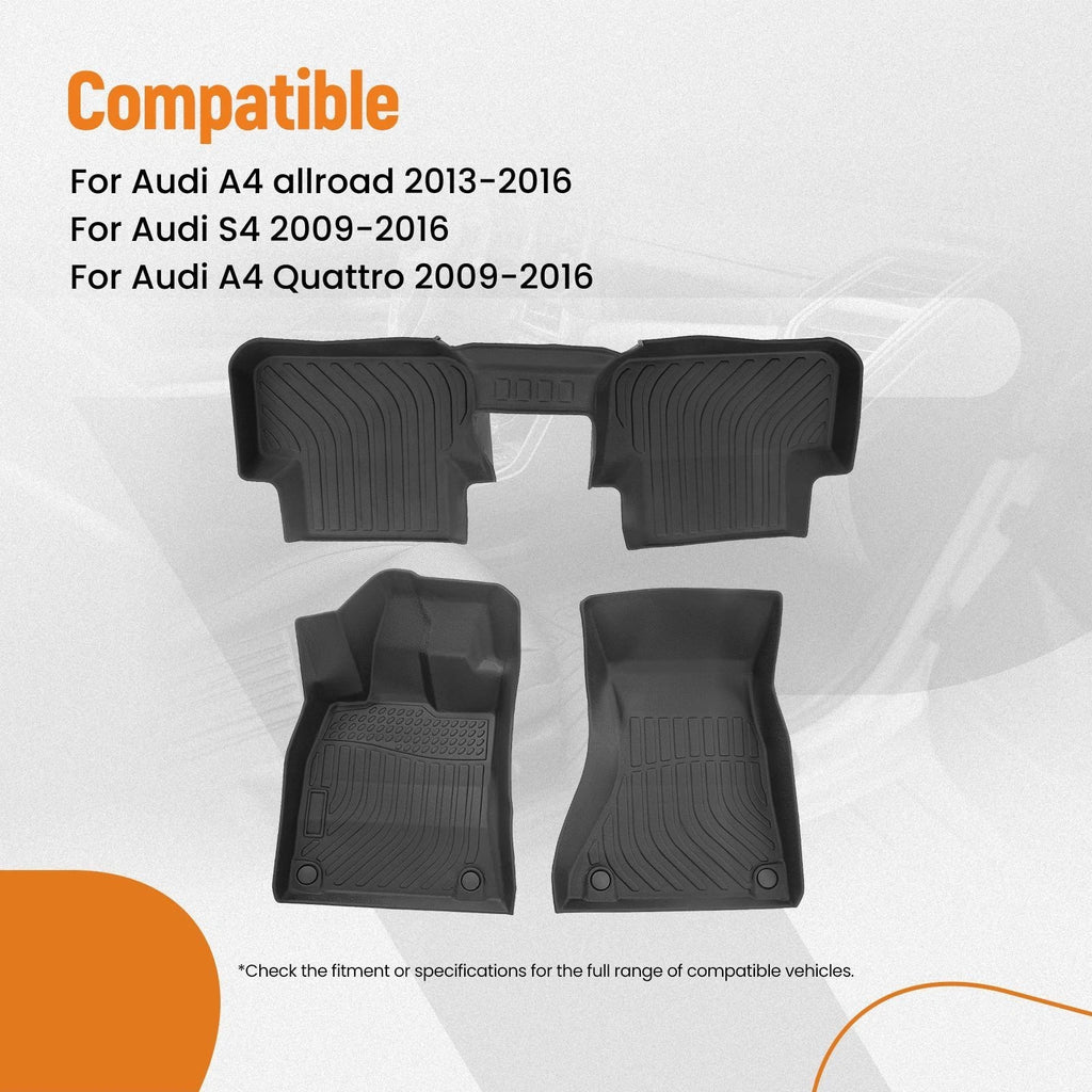 Set of 4 Black TPE Rubber Floor Mats for Audi A4/S4/A4 Quattro (2009–2016)
