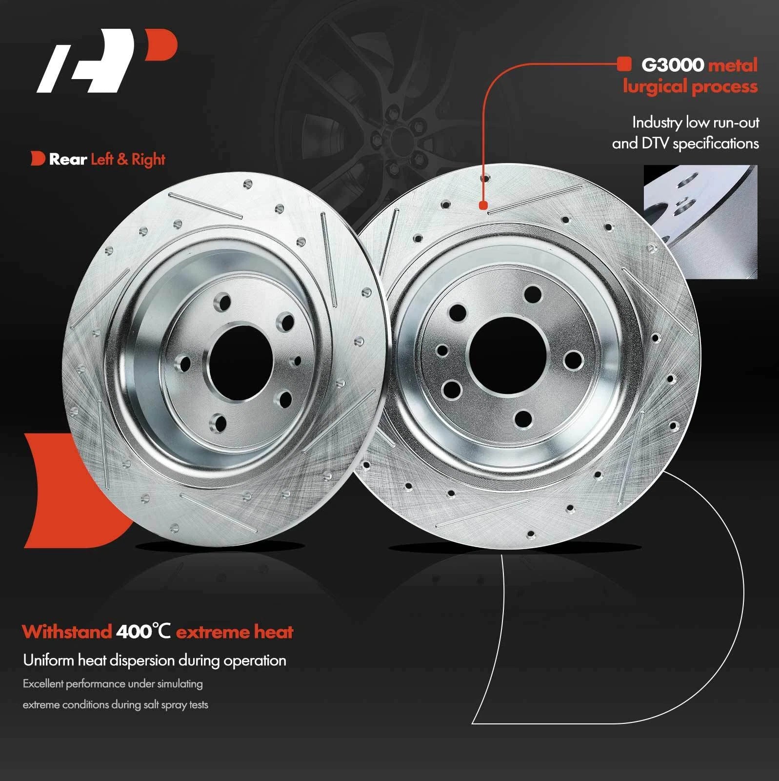 Rear Side Drilled Brake Rotors for Ford Fusion, Lincoln MKZ (2013–2020)