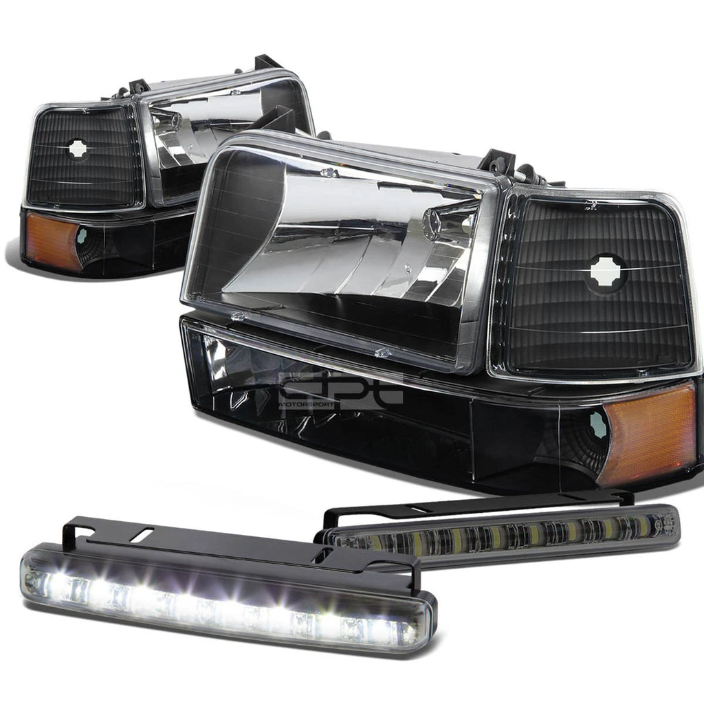 Set of 4 Black Housing Headlight, Amber Bumper, Corner, LED Fog Light for F150 (1992–1996)
