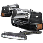 Set of 4 Black Housing Headlight, Amber Bumper, Corner, LED Fog Light for F150 (1992–1996)