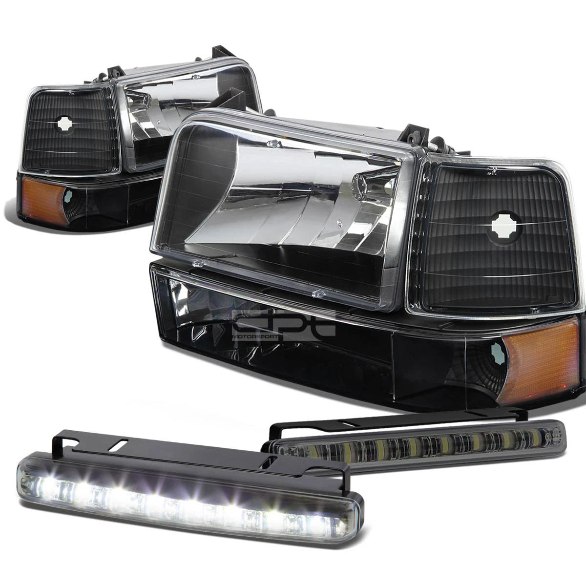 Set of 4 Black Housing Headlight, Amber Bumper, Corner, LED Fog Light for F150 (1992–1996)