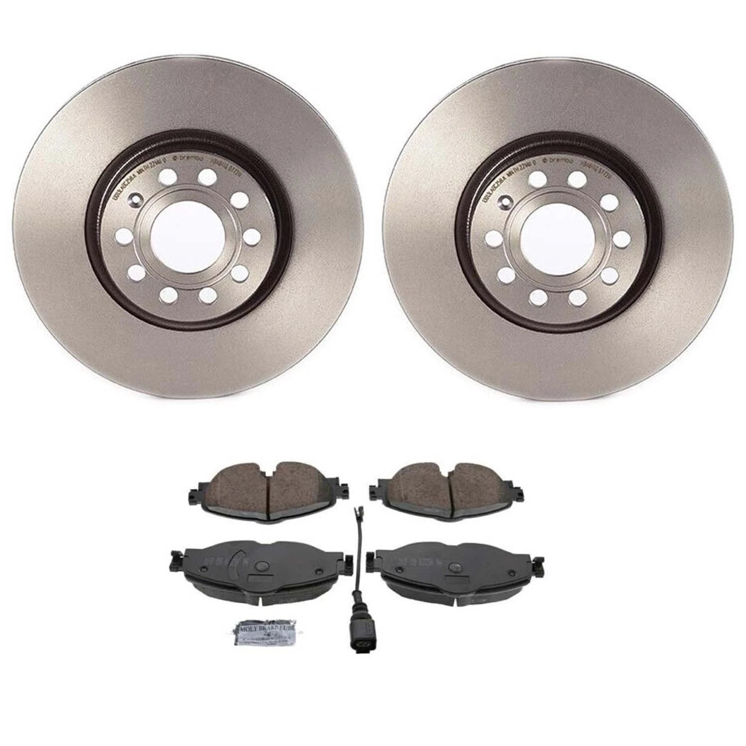 Akebono Euro Front Brake Kit Disc Rotors & Ceramic Pads for Audi A3 TT Quattro (2006–2013)