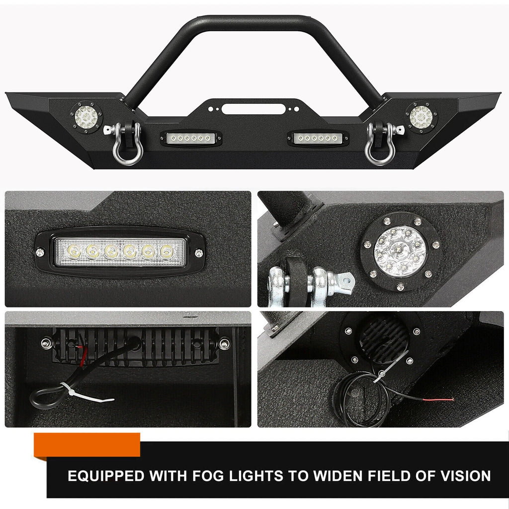 Front/Rear Bumper for Jeep Wrangler JK Unlimited (2007–2018) w/ Winch Plate, LED