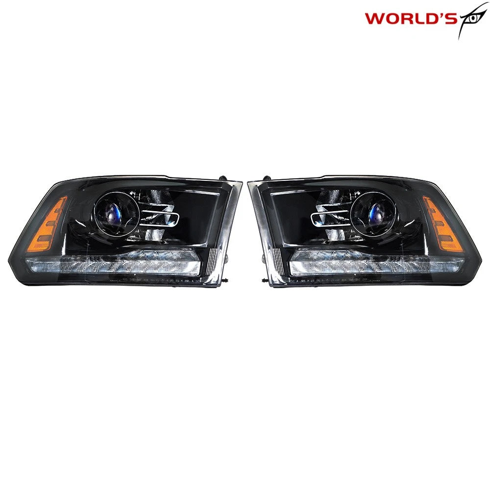 Black Projector Headlights with LED DRL for Dodge Ram 1500 2500 3500 (2013–2018)