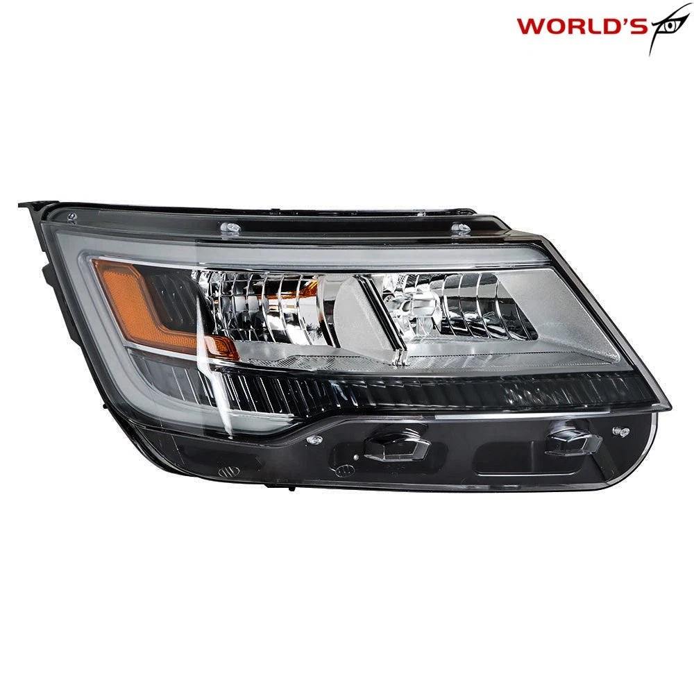 Set of 2 Headlight Assemblies for Ford Explorer (2016–2018) with LED DRL Chrome