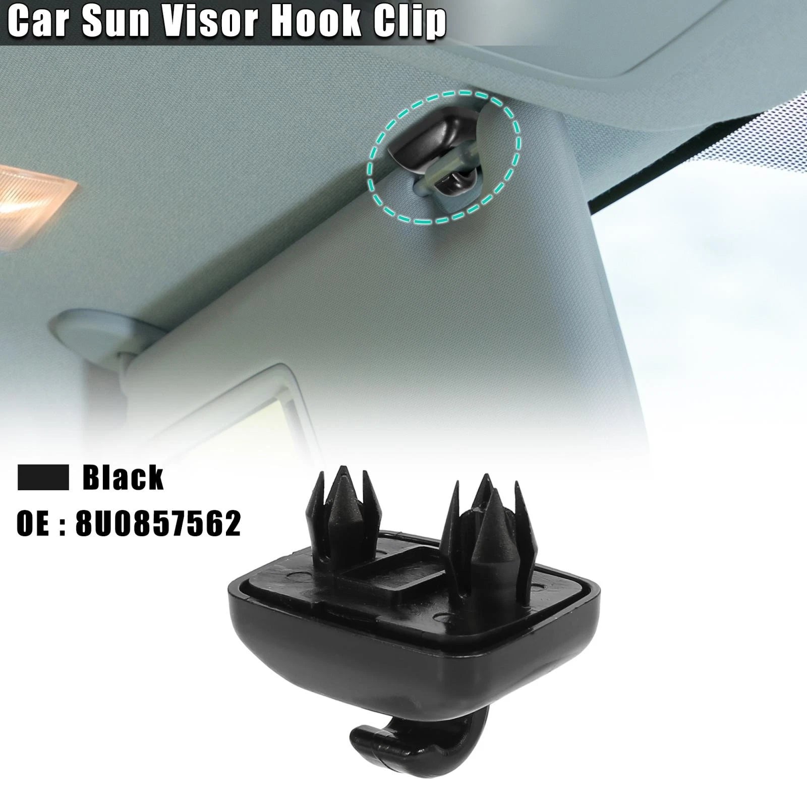Set of 2 Black Sun Visor Hook Clip Retainers 8U0857562 for Audi RS4 (2007–2008)