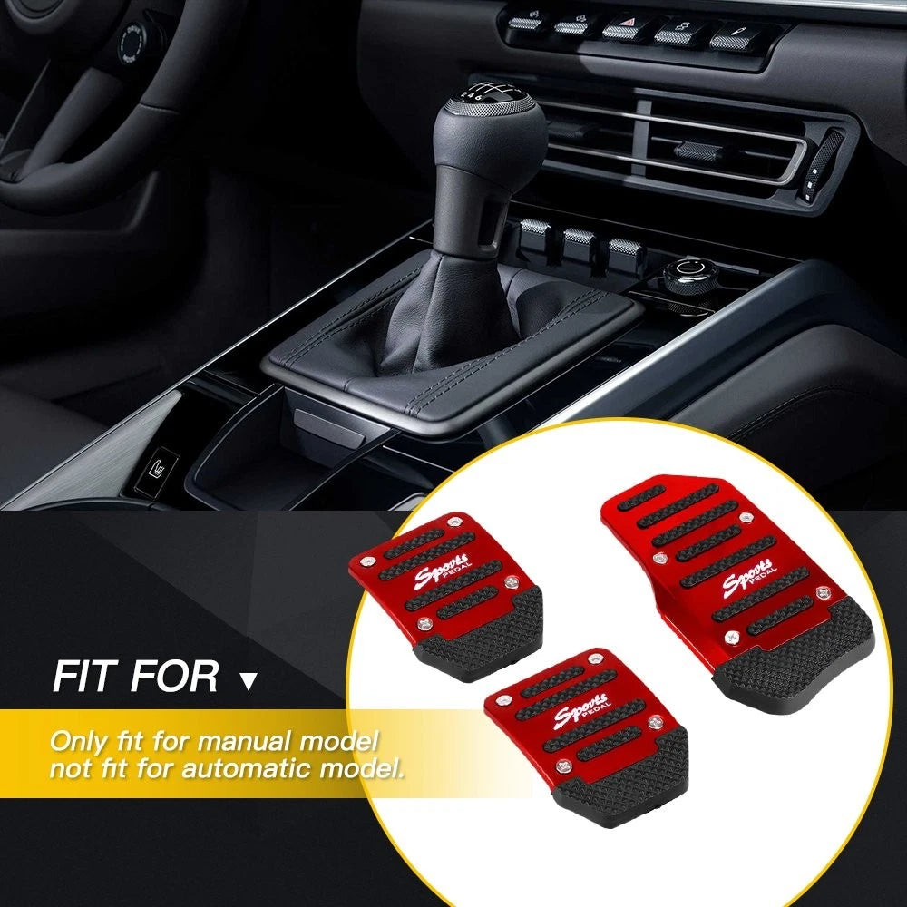 Set of 2 Red Non-Slip Manual Brake Pedal Pads for Universal Fit