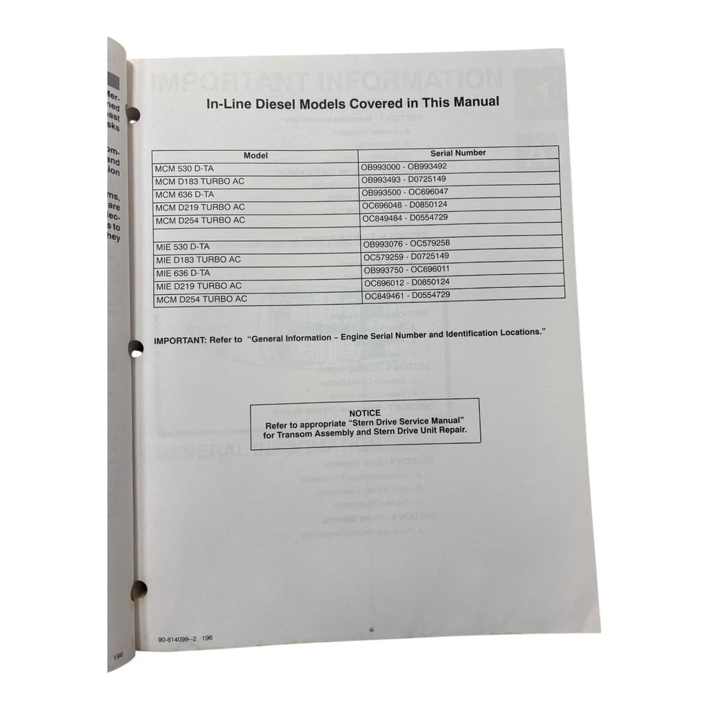 Service Manual #12 for MerCruiser In-Line Diesel Engines (1996)