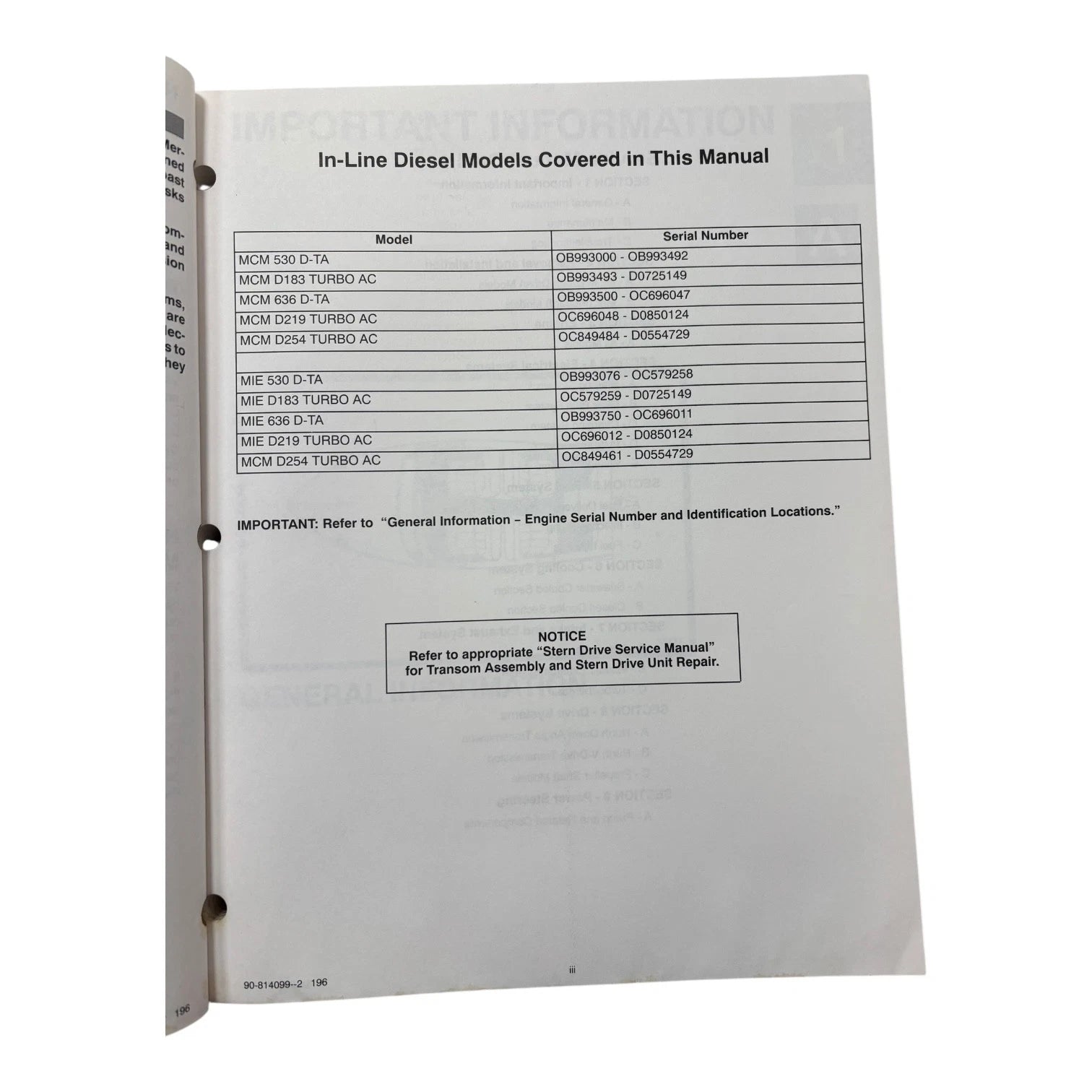 Service Manual #12 for MerCruiser In-Line Diesel Engines (1996)