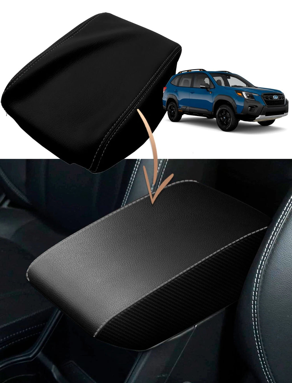 Console Lid Armrest Cover for Subaru Forester (2019–2024) Gray Stitch