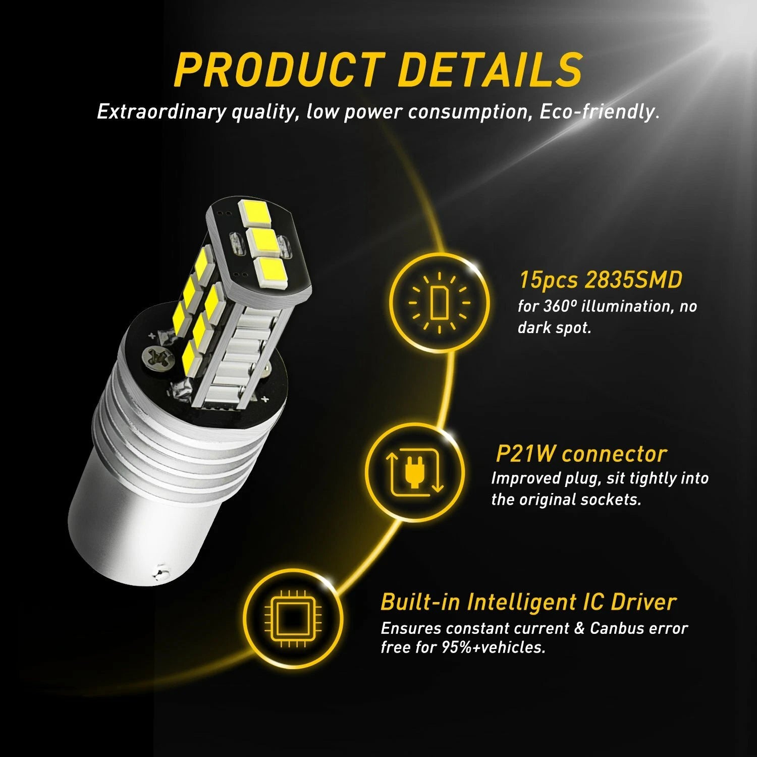 2X No Flash CANBUS 1156 LED Daytime Running Light Bulbs for Cars (12V)