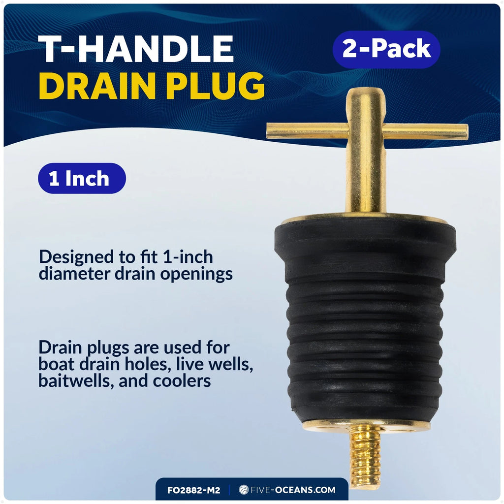 2X T-Handle Drain Plugs 1-Inch for Five Oceans FO2882-M2 (Year Range)