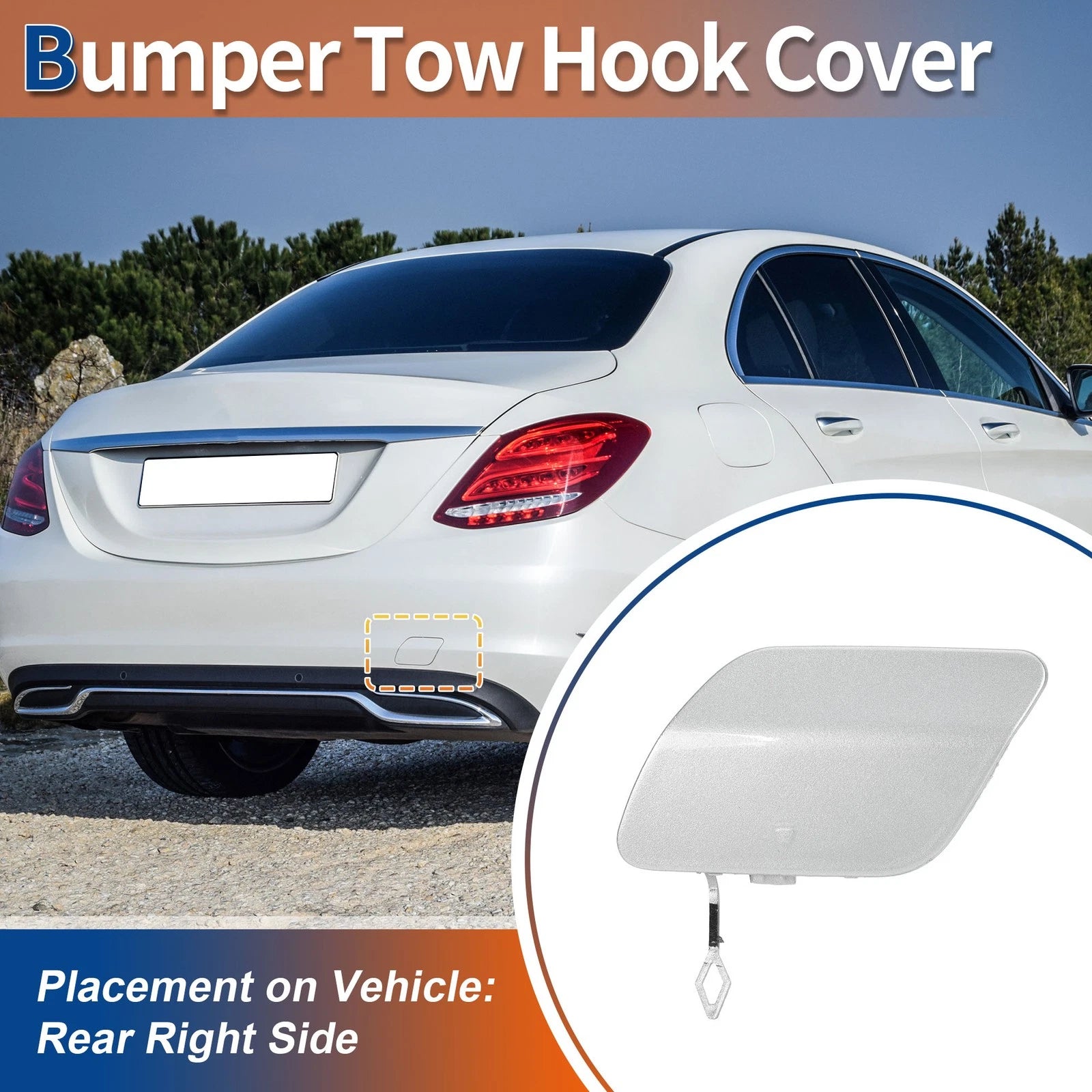 Rear Car Bumper Tow Hook Cover for Mercedes-Benz (A2058850224) Silver Tone