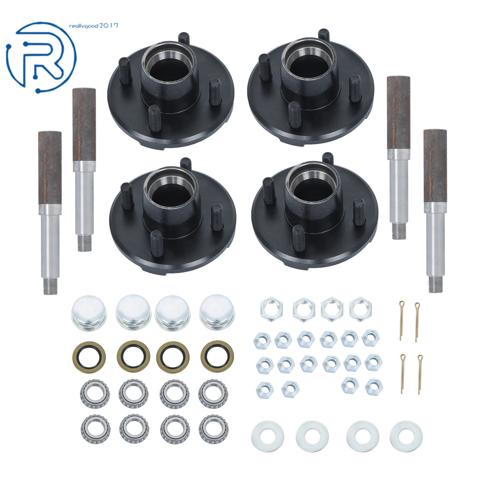 Set of 4 Trailer Boat Axle Kits w/ 4 on 4" Bolt Idler Hub & BT8 Spindle