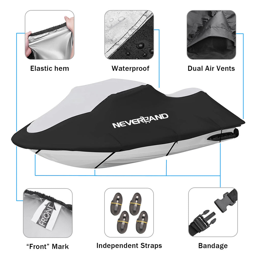 Jet Ski Trailerable Cover for Neverland (3.4m-3.7m) Waterproof Black/Silver