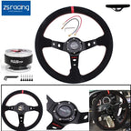 14" Deep Dish Suede Racing Steering Wheel with Quick Release Adapter