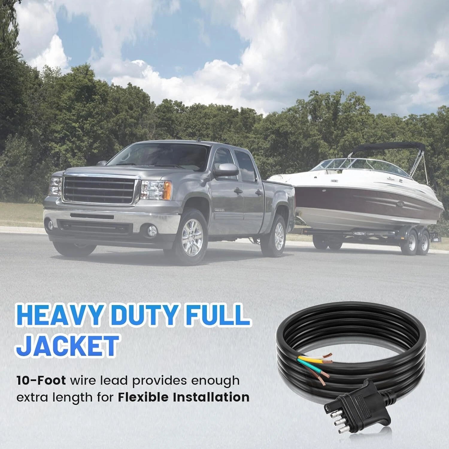 4 Way Trailer Connector Wiring Harness Extension Cable 10ft Heavy Duty