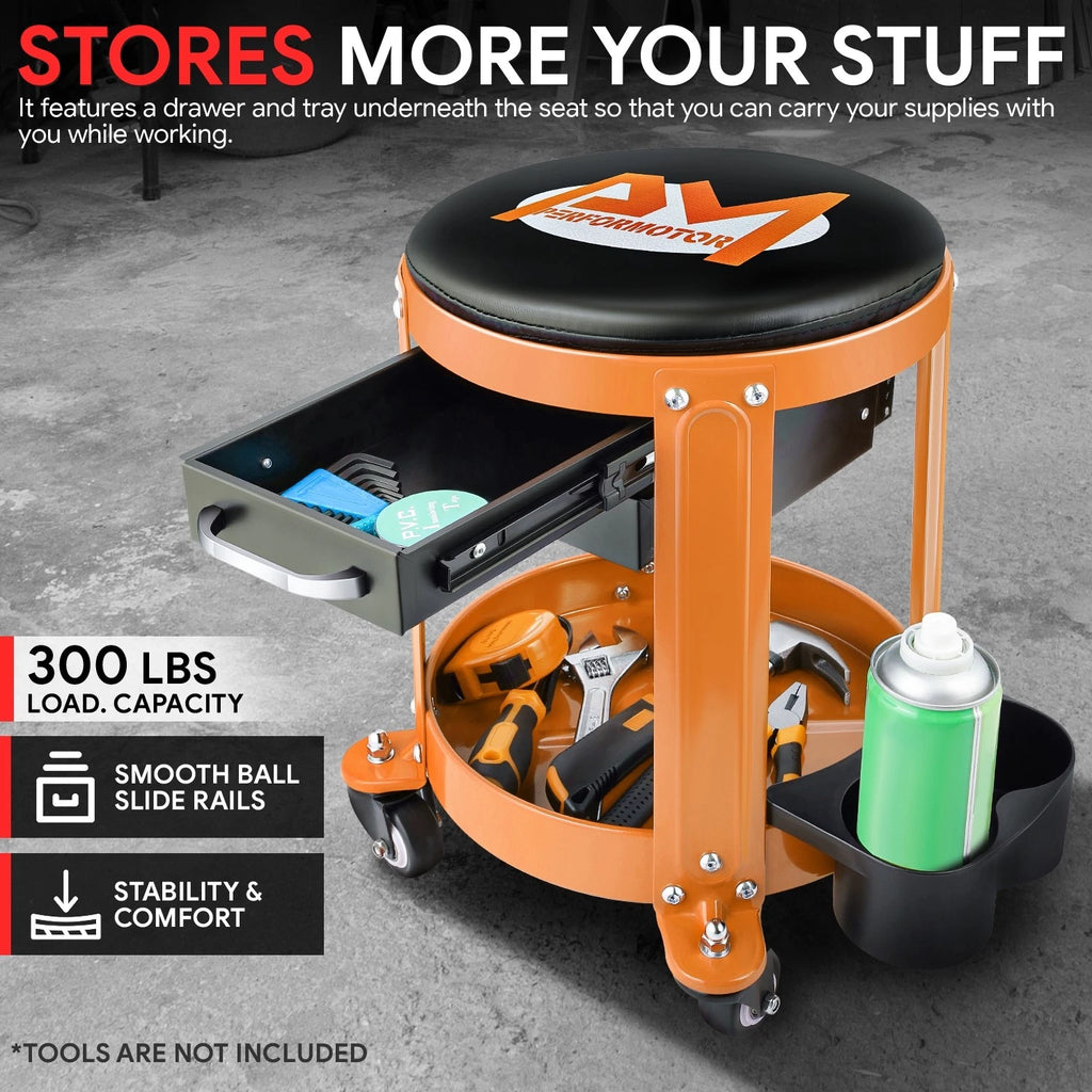 Mechanics Roller Seat with Storage for Universal Use (300lbs Capacity)