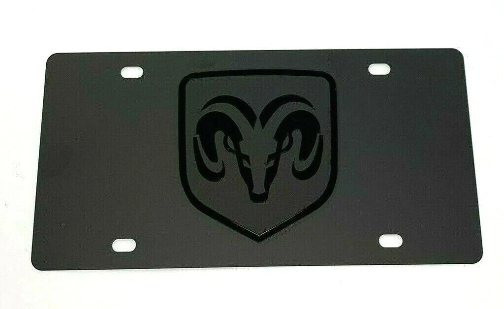 Vanity License Plate Premium Black with Dodge Ram Emblem for Dodge Ram (2002–2026)