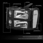 Factory Style Headlight Lamps for GMC Sierra 1500 2500 3500 (2007–2014) Black/Clear