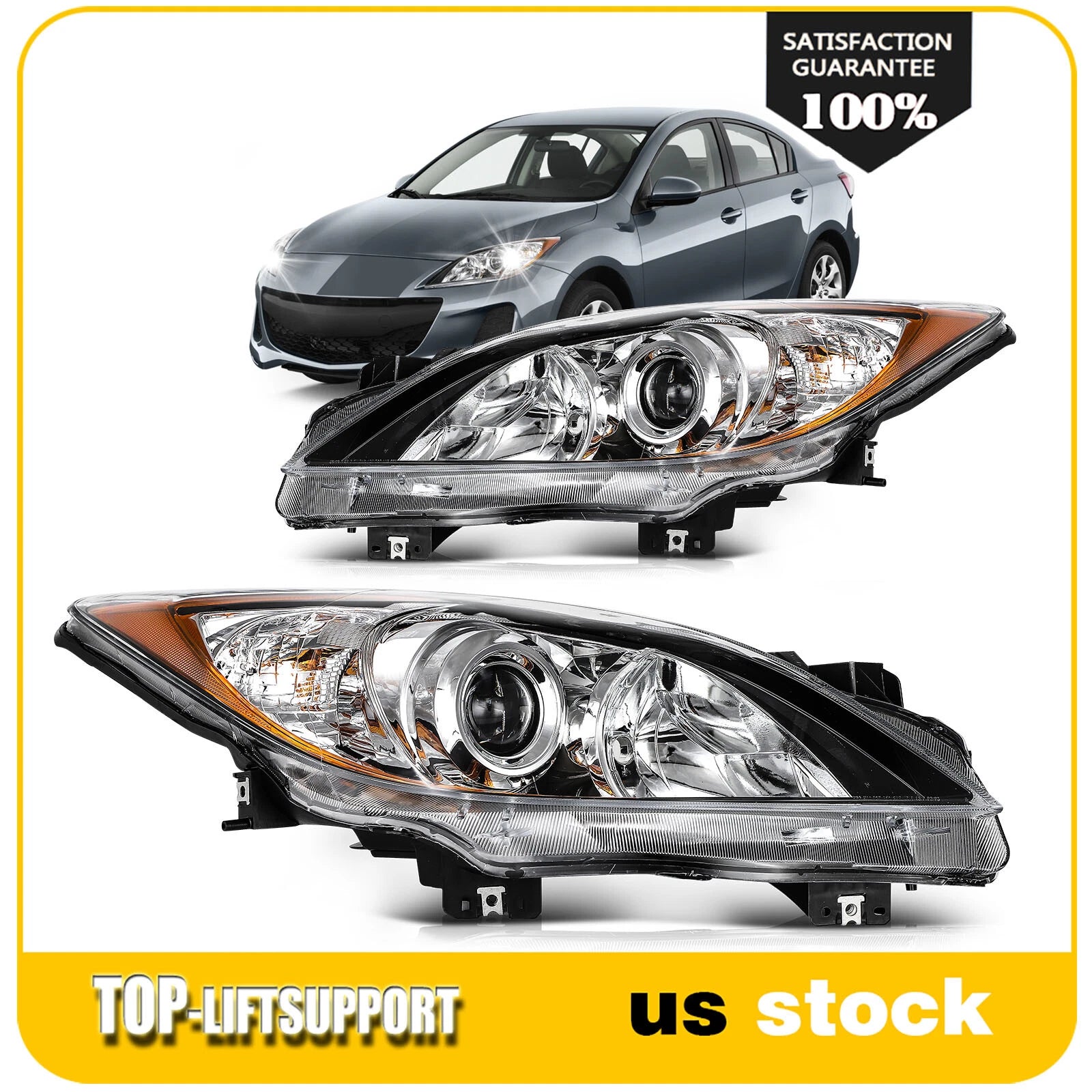Headlight Assembly for Mazda 3 (2010–2013) Chrome Housing Pair