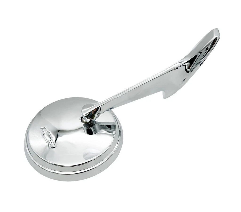 LH Driver Side Chrome Exterior Door Mirror with Bowtie for 1965–1966 Chevy Impala