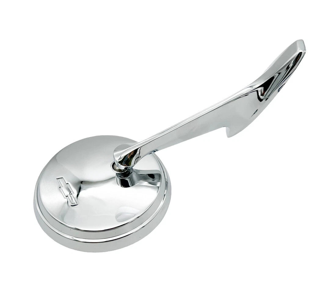 LH Driver Side Chrome Exterior Door Mirror with Bowtie for 1965–1966 Chevy Impala