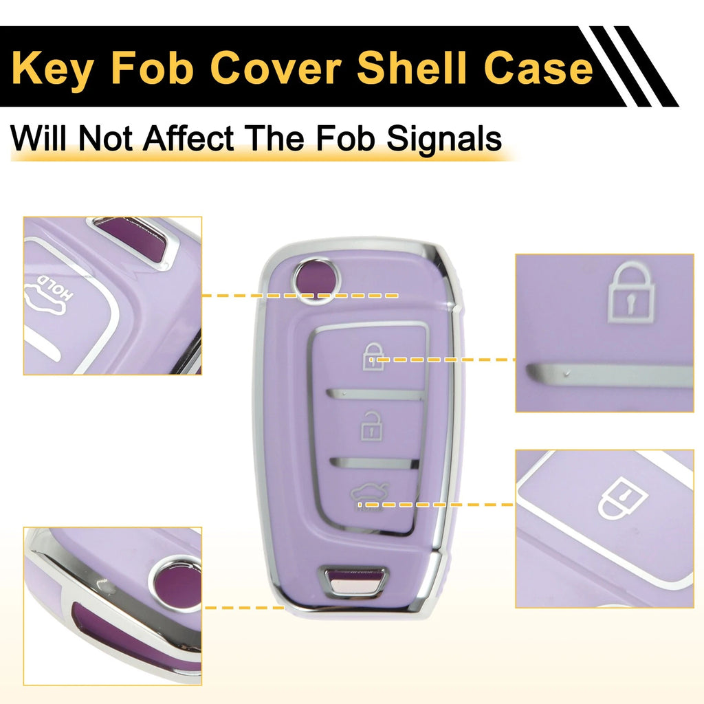 TPU Silicone Car Key Case for Hyundai i10 (2010–2023) - Purple/Silver Trim