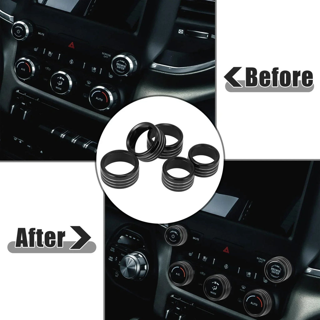 5 x Black AC Radio Switch Knob Covers for Dodge Ram 1500 (2018-2020)