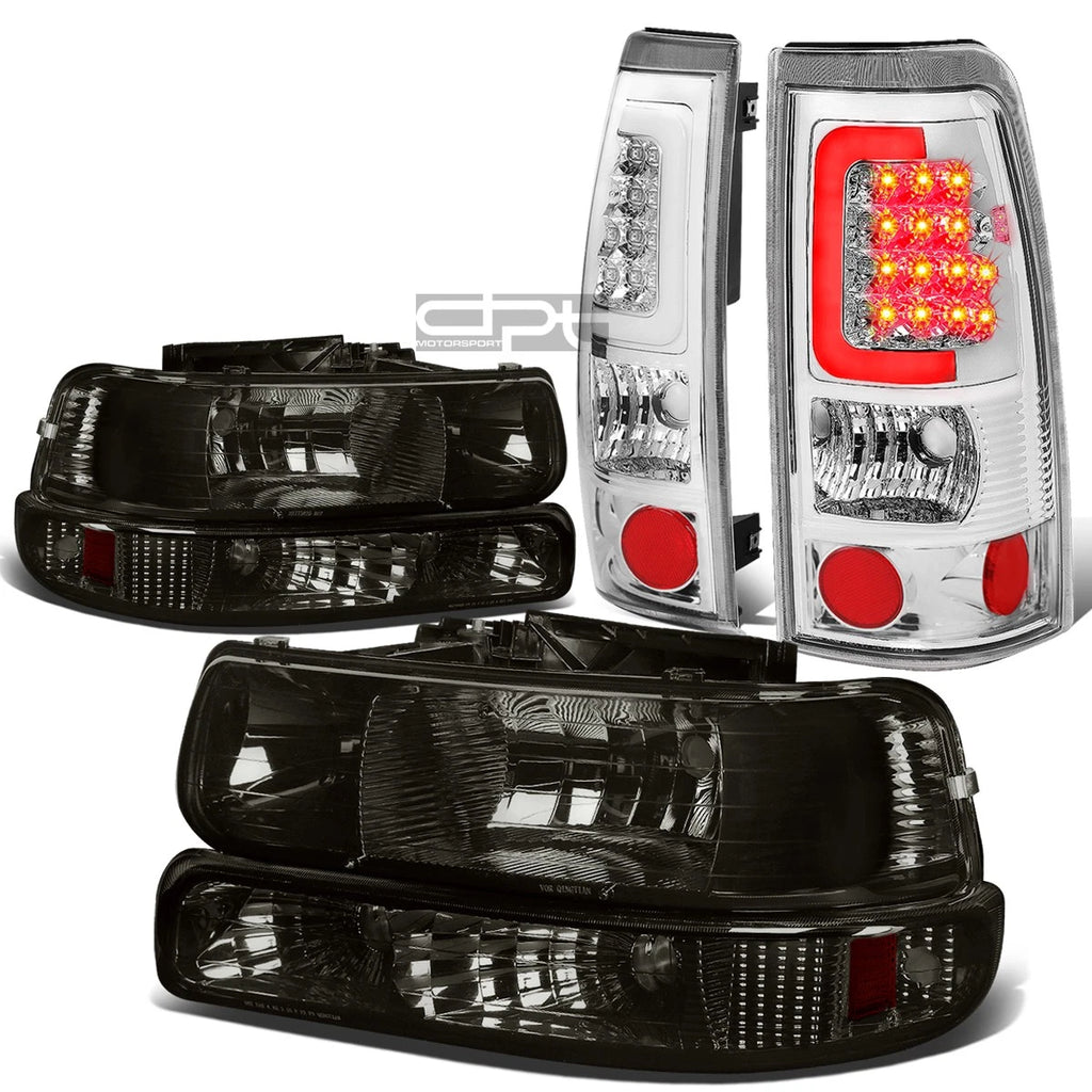 Smoked Crystal Headlight & Chrome 3D LED Tail Light Kit for Silverado (1999–2002)