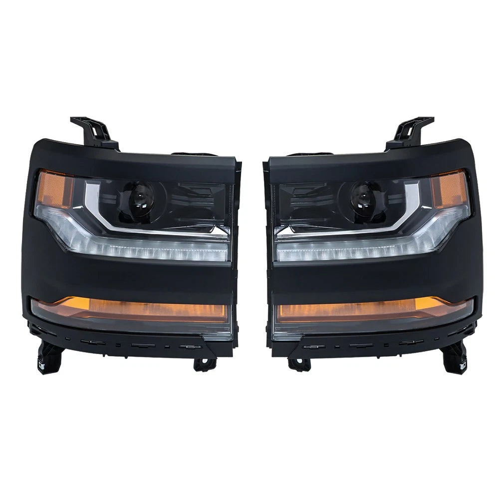 Set of 2 Headlight Assemblies for Chevy Silverado 1500 (2016–2018) HID LED DRL