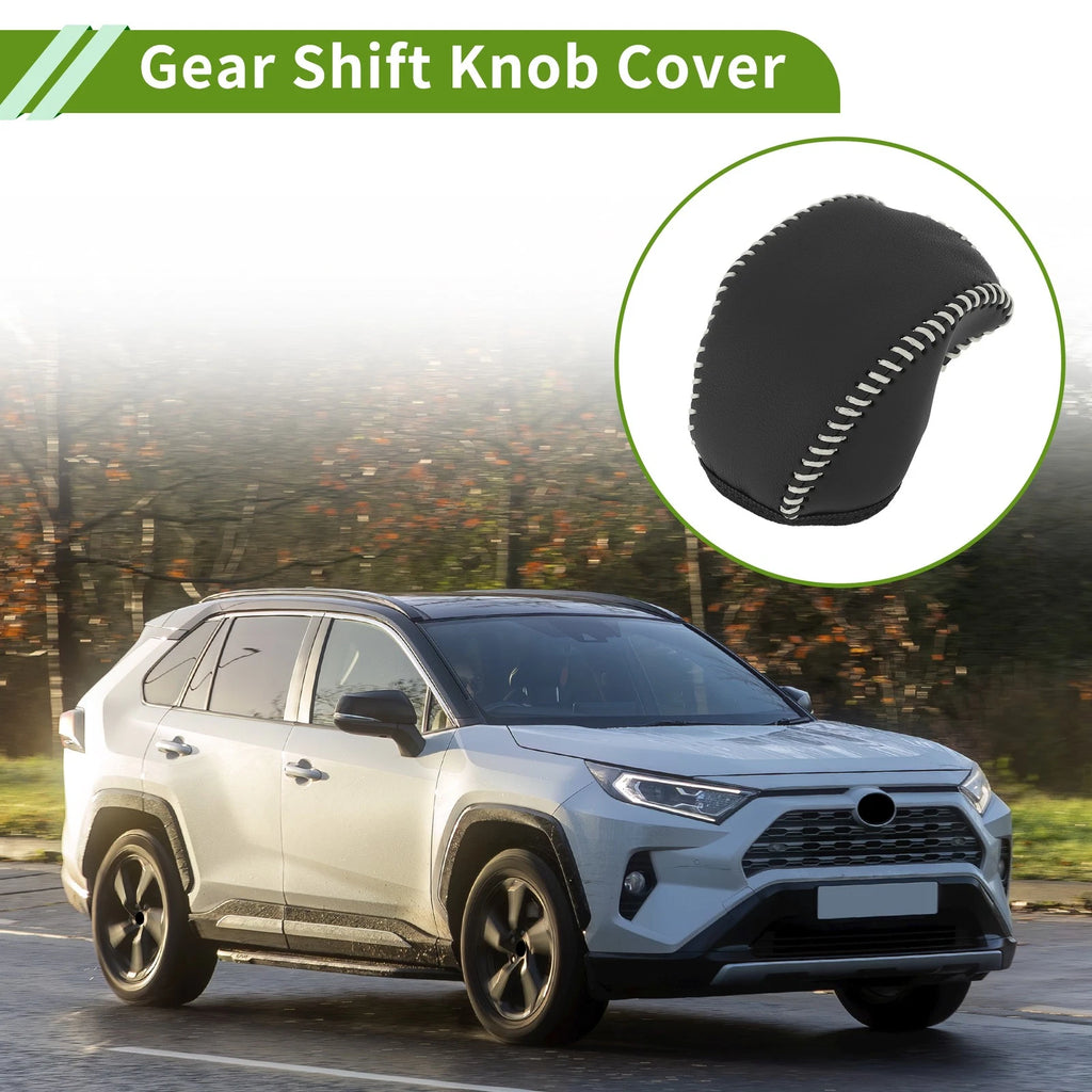 Gear Shift Knob Cover for Toyota RAV4 (2019–2024) Black Beige Faux Leather