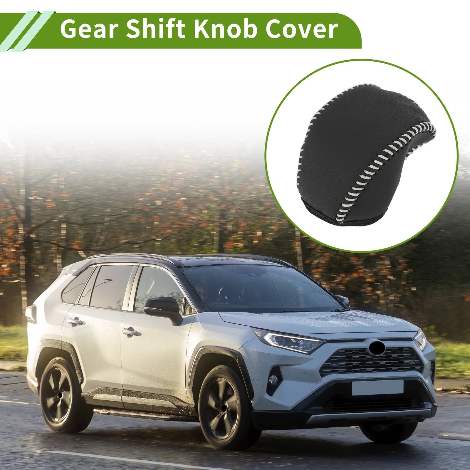 Gear Shift Knob Cover for Toyota RAV4 (2019–2024) Black Beige Faux Leather