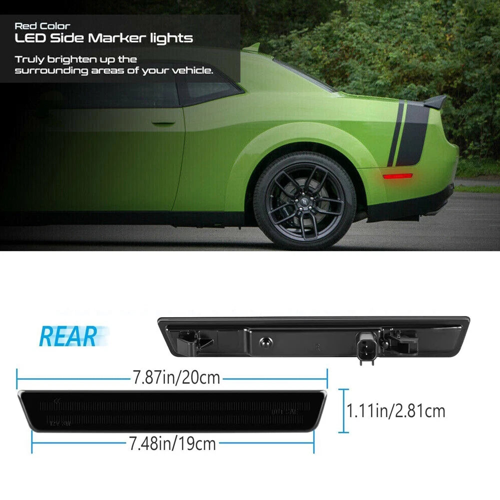 2X Rear Bumper Smoked Red LED Side Marker Lights for Dodge Challenger (2015–2023)