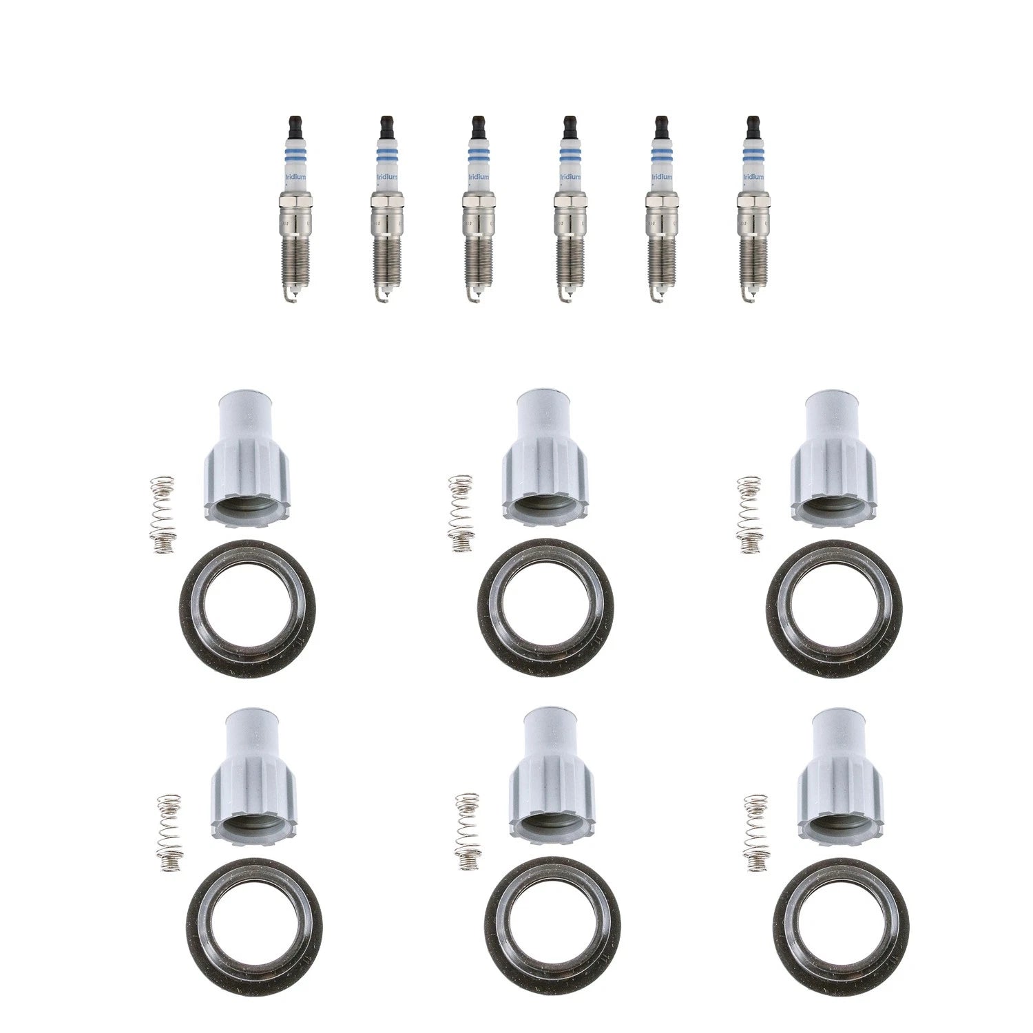 Set of 6 Double Iridium Spark Plugs & Denso Coil Boot Kit for Camaro Equinox
