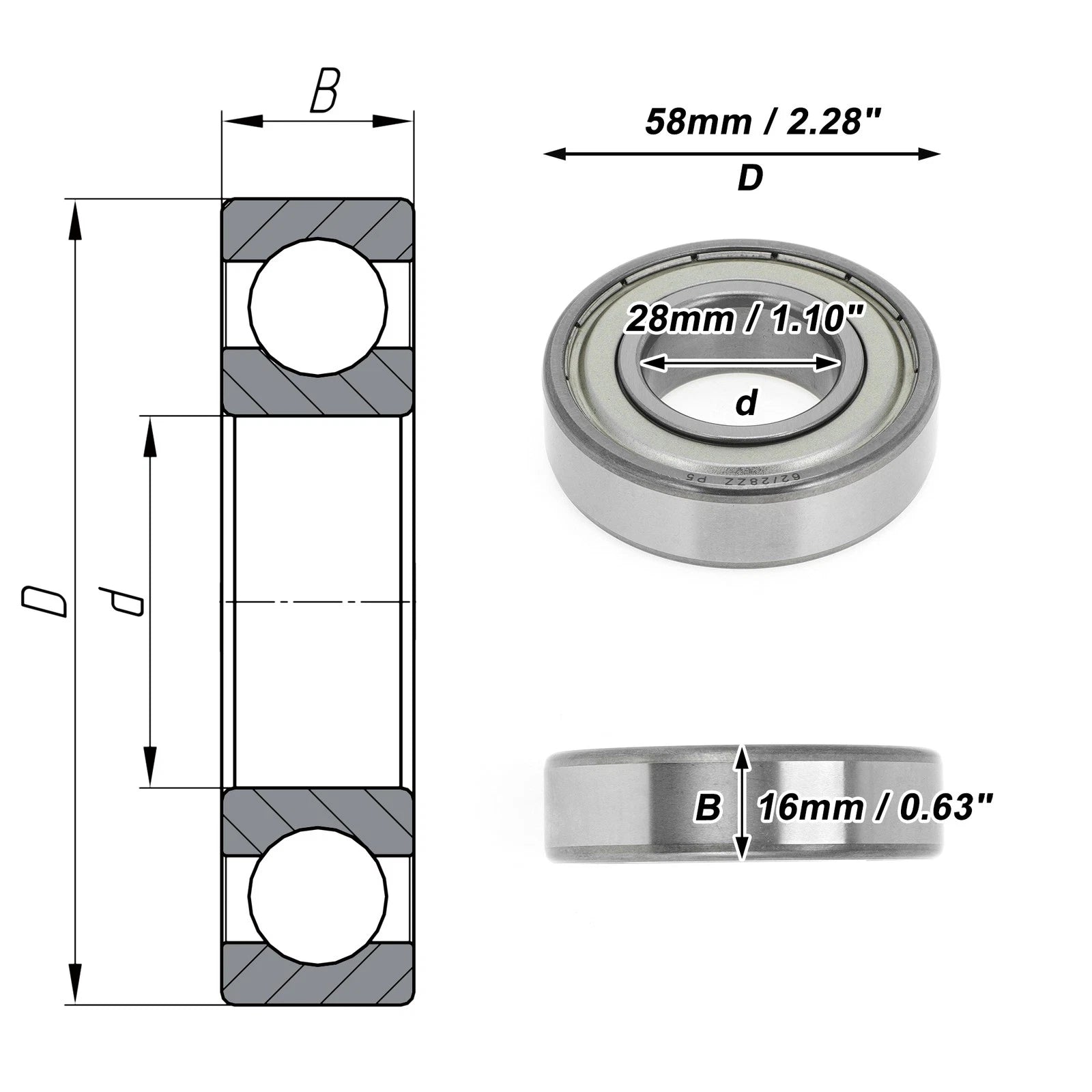 1 Pc 62/28ZZ Deep Groove Ball Bearing for Scooter Skateboard Wheel (P5)