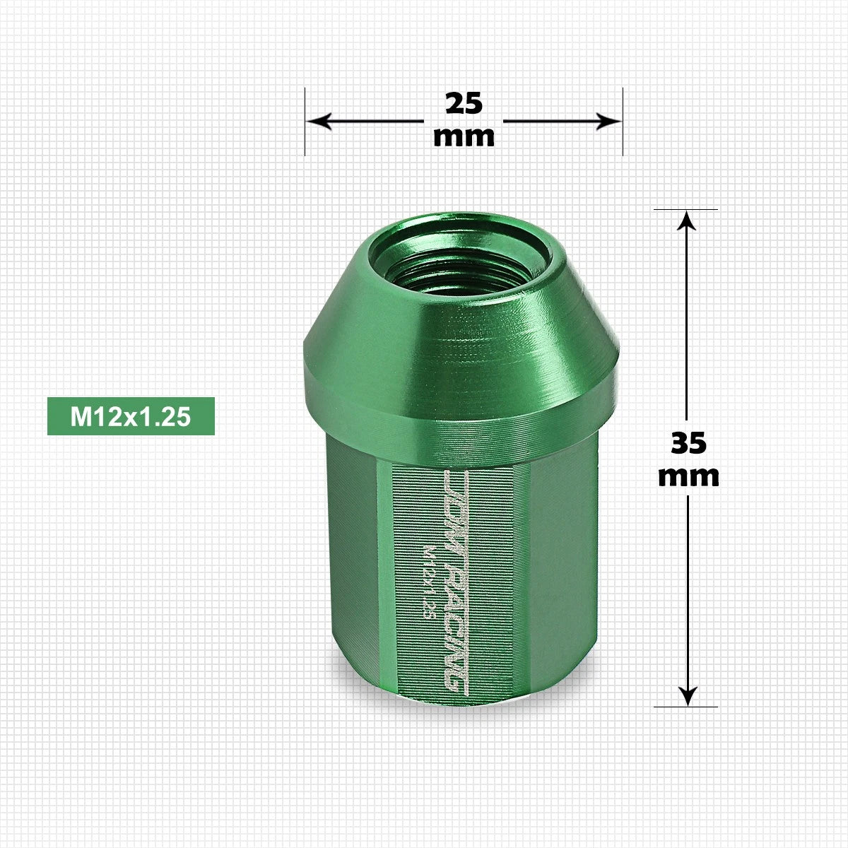 20Pc M12X1.25 Green JDM Closed End Acorn Hex Wheel Lug Nuts + Extension 25mmx35mm