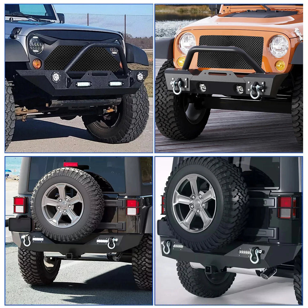 Front/Rear Bumper for Jeep Wrangler JK Unlimited (2007–2018) w/ Winch Plate, LED