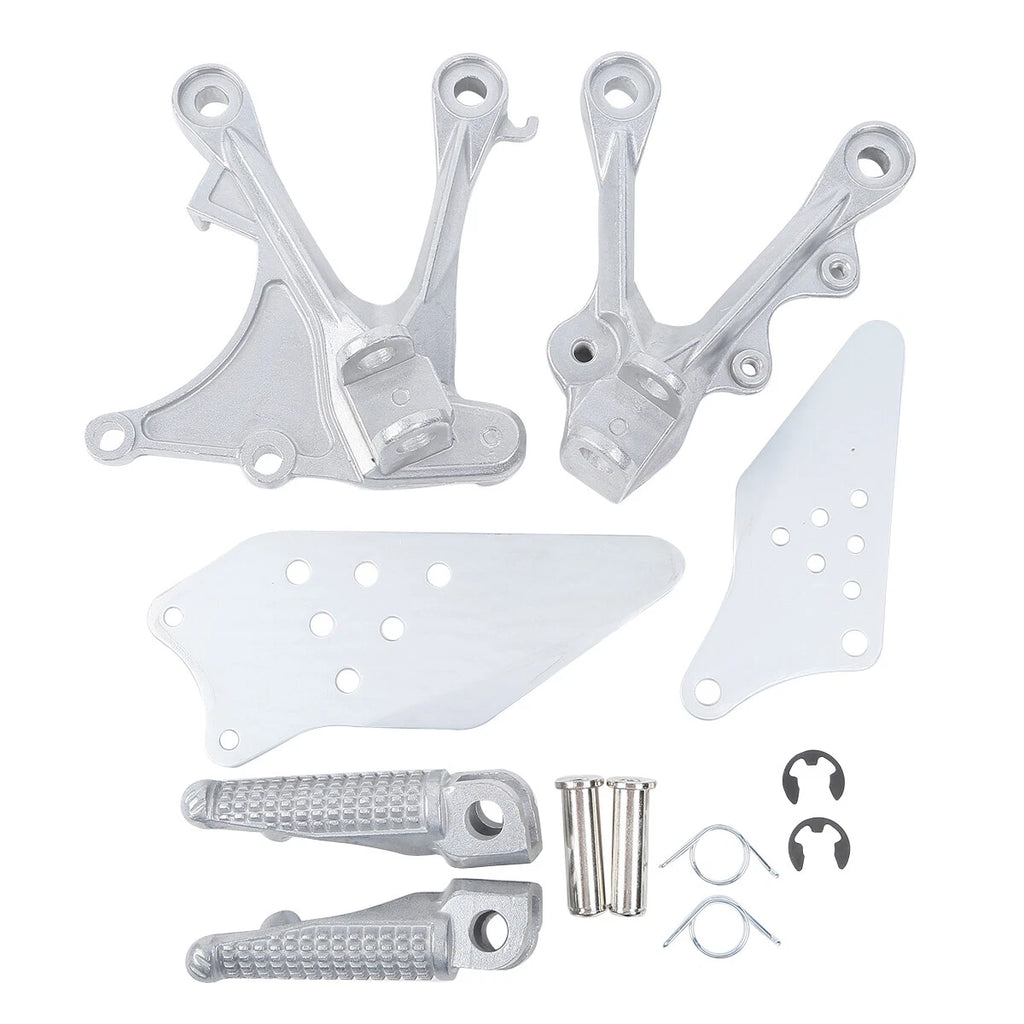 Silver Front Footrest Pegs Brackets for Kawasaki ZX6R ZX636 (2005–2008)